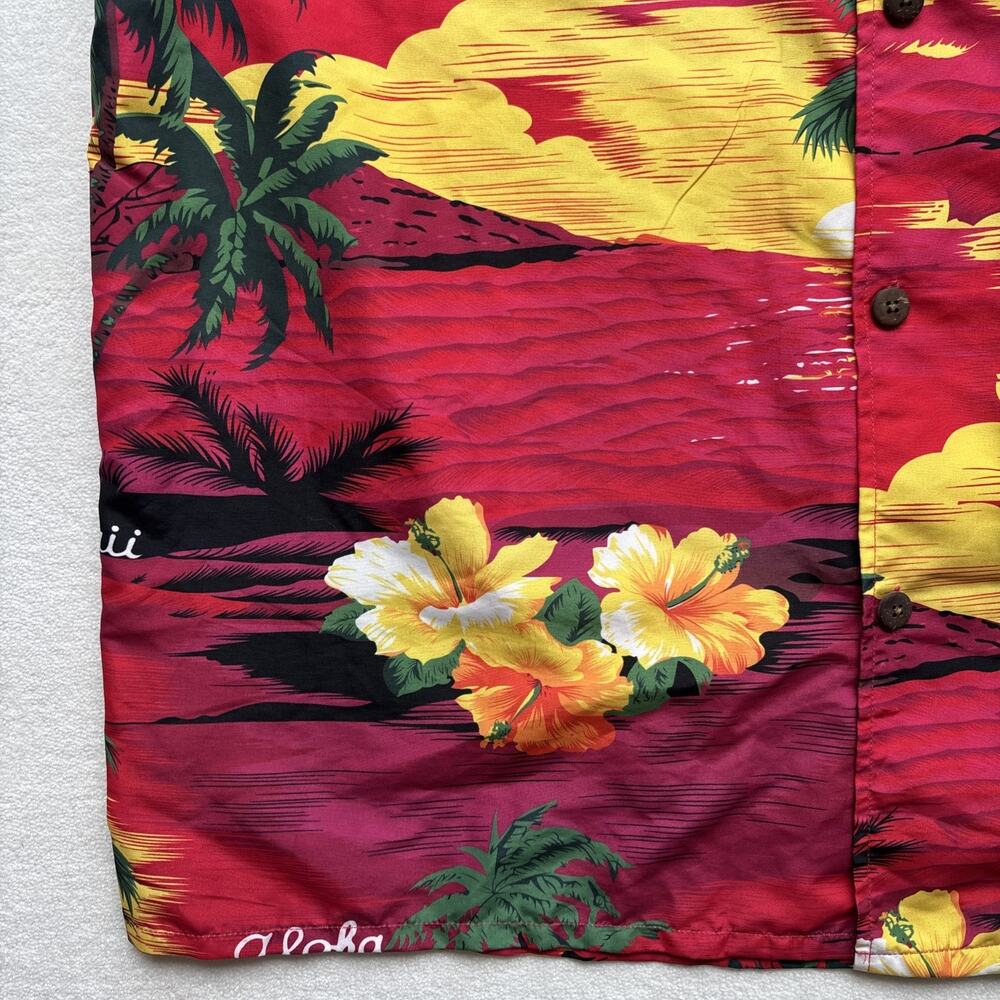Year In Year Out Hawaiian Shirt‎ Mens XXL Red Tropical Sunset Palm Tree Aloha - Picture 5 of 15